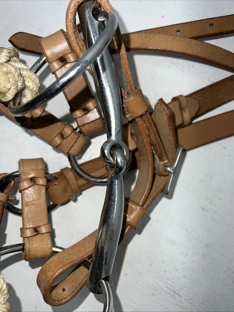New Star Rider Leather Headstall Rope Nose Band W Bit #6501 U-32