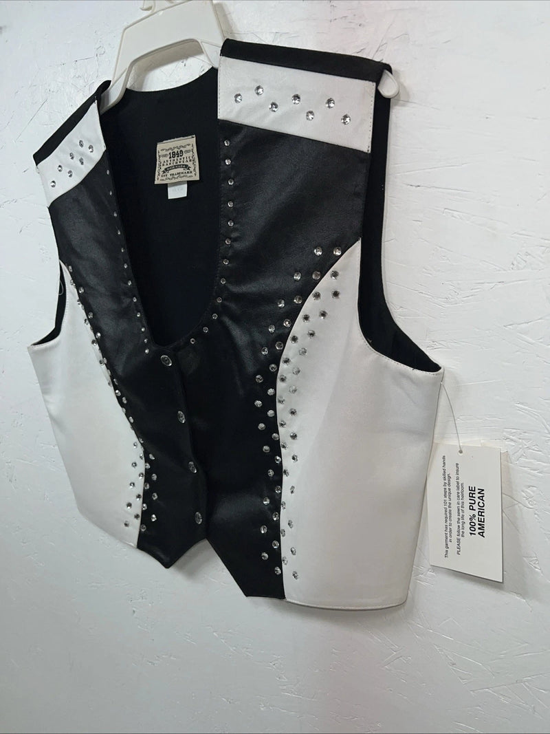 New Women’s 1849 Authentic Ranchwear Black White Western Vest XL #2929 UU-35