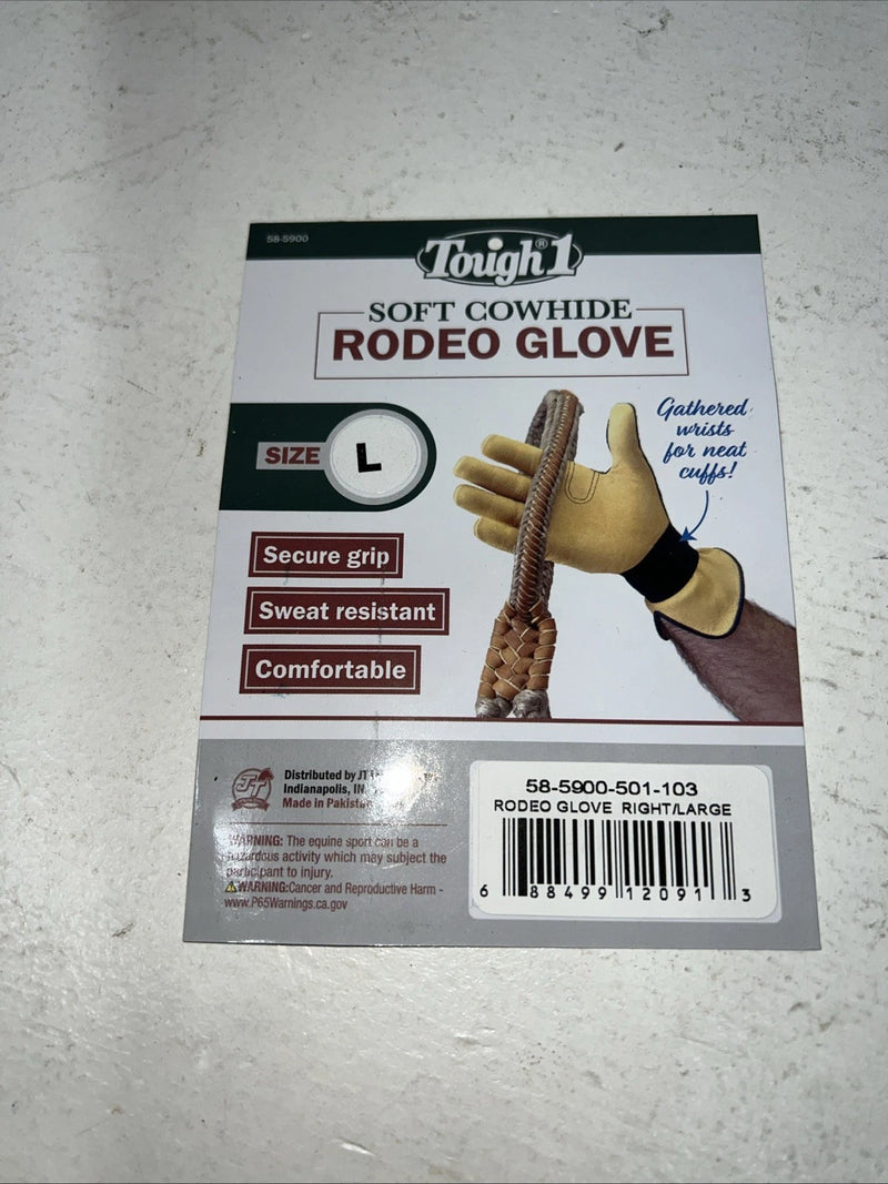 New Tough 1 Yellow Soft Cowhide Rodeo Bronc Glove Large #58-5900 FF-1