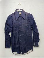 New Men’s Karman Western Wear Denim Pearl Snap Shirt. 14.5 x 32 Small A-169