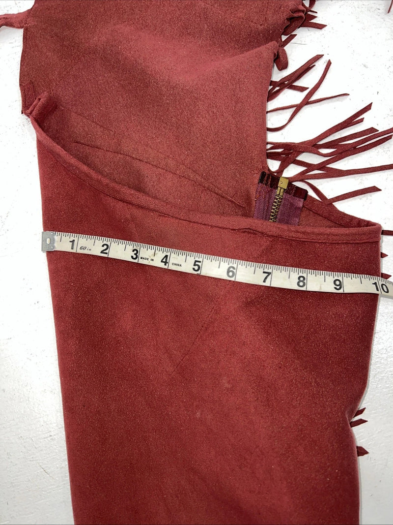 NOS Burgundy Show Chaps With Fringe Adjustable Waist 35” N-19
