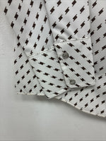 New Women’s Dickson Jenkins White Brown Long Sleeve Pearl Snap Size 30 KK-94