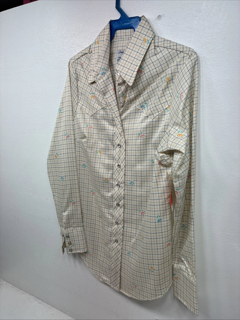 New Women’s Dickson Jenkins Yellow Printed Long Sleeve Pearl Snap Size 30 KK-12
