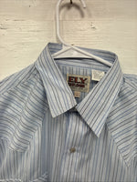 New Men’s ELY Cattleman Blue Stripe Long Sleeve Pearl Snap 15 Medium AA-72