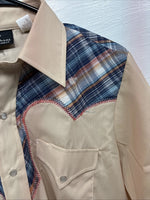 New Men’s Champion Western Tan Plaid Long Sleeve Pearl Snap 15 Medium X-31
