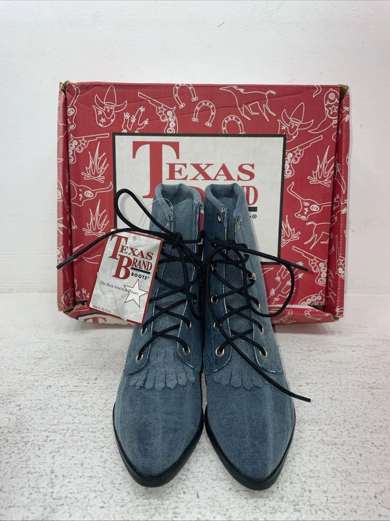 New Kids Blue Lace Up Texas Brand Cowboy Boots. C 9169161 12 D. 23-1