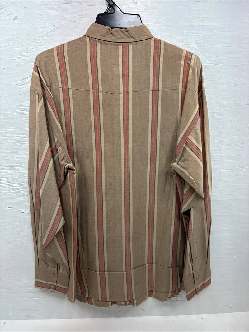 New Men’s Panhandle Slim Brown Red stripe Long Sleeve Button Up Large V-41