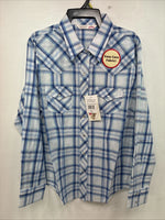 New Women’s Cumberland Blue Plaid Long Sleeve Pearl Snap Large GG-84