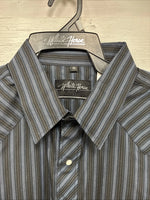 New Men’s White Horse Black Gray Stripe Long Sleeve Pearl Snap XL O-54