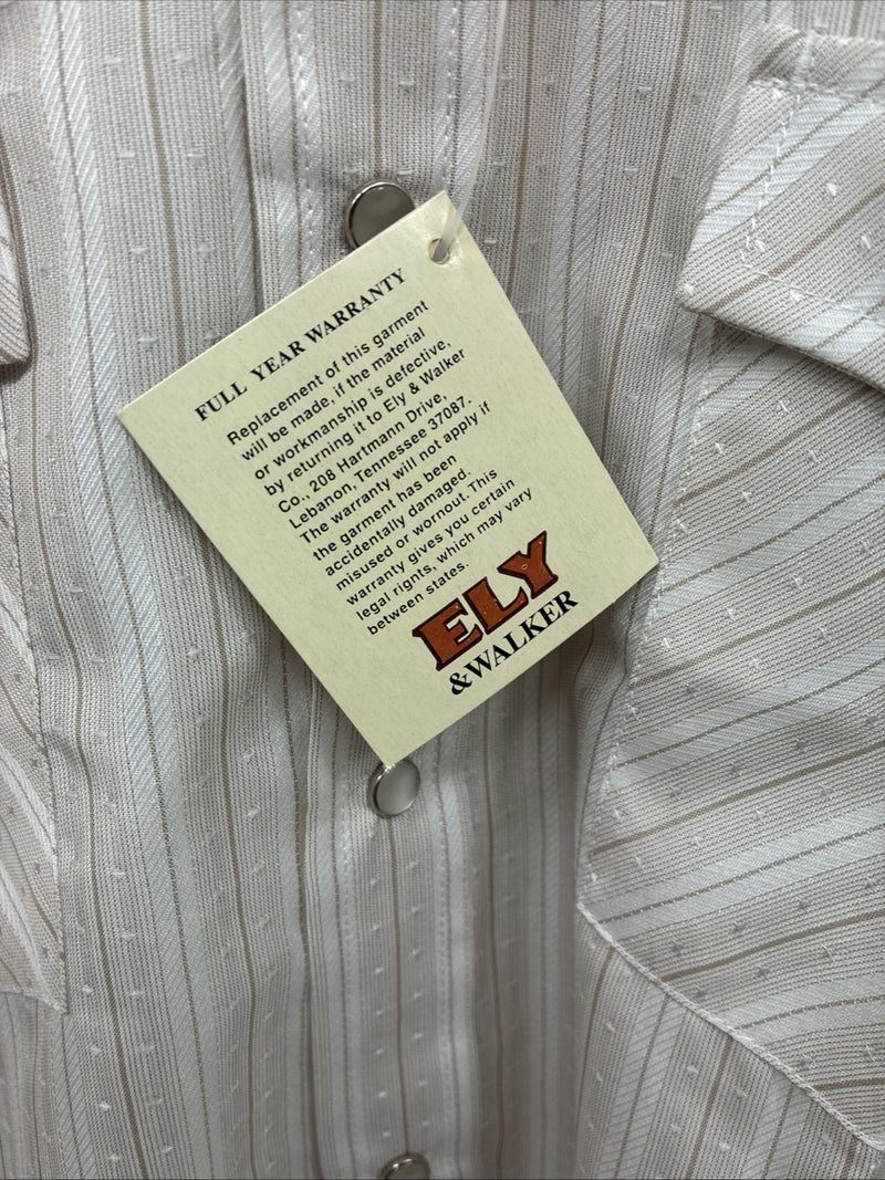 New Men’s ELY Cattleman Tan Stripe Long Sleeve Pearl Snap Medium J-97