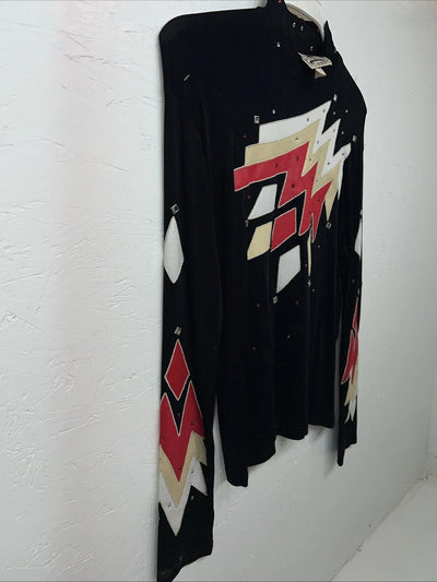 New Womens 1849 Authentic Ranchwear Black Red Long sleeve Show Shirt Large QQ-12