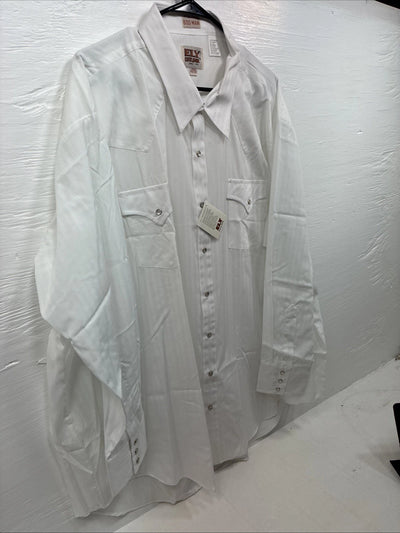 New Men’s ELY Cattleman White Designed Long Sleeve Pearl Snap 19.5 X 36 3XL T-47