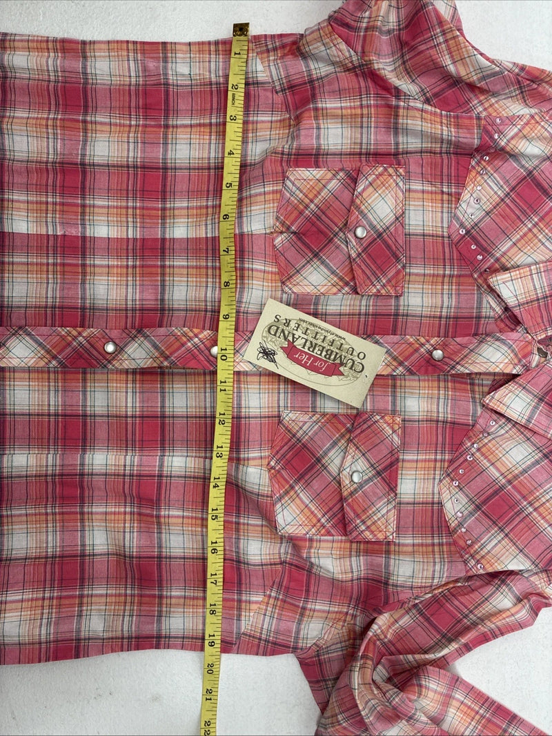 New Women’s Cumberland Pink Plaid Long Sleeve Pearl Snap Large GG-75