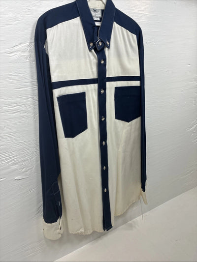 New Men’s Cowboy Threads White Blue Long Sleeve Button Up Large J-53