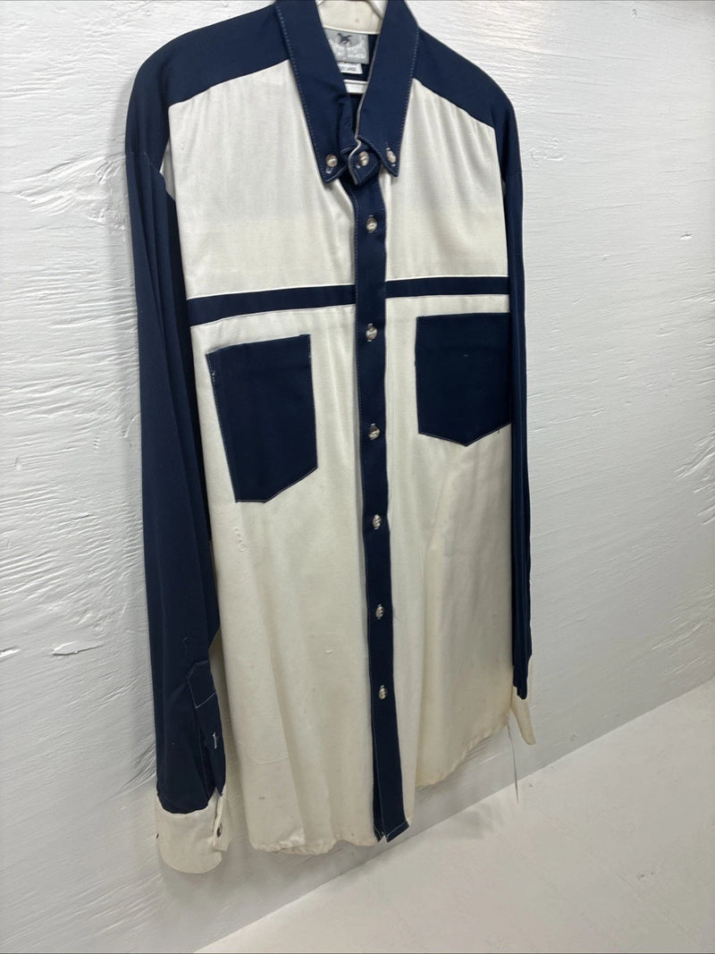 New Men’s Cowboy Threads White Blue Long Sleeve Button Up Large J-53