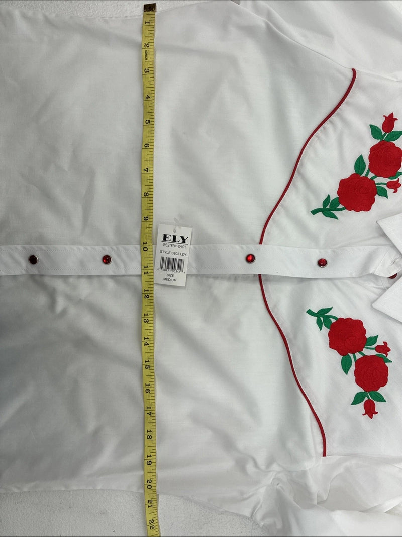 New Women’s Country Charmers White Rose Long Sleeve Pearl Snap Medium LL-55