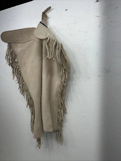 New Children’s Tan Congress Leather Show Chaps Fringe Adjustable Waist 21” I-67