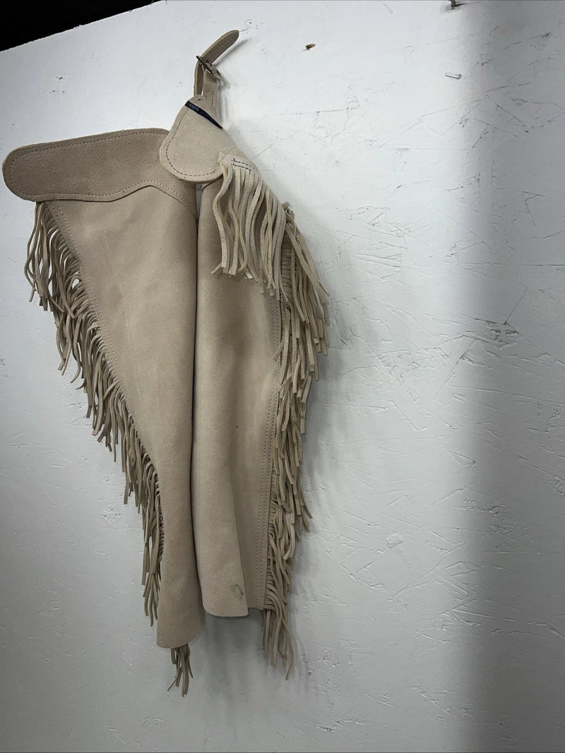 New Children’s Tan Congress Leather Show Chaps Fringe Adjustable Waist 21” I-67