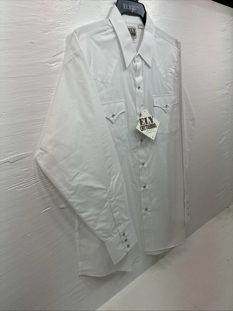 New Men’s ELY Cattleman White Long Sleeve Pearl Snap 17.5 X 35 XL R-45