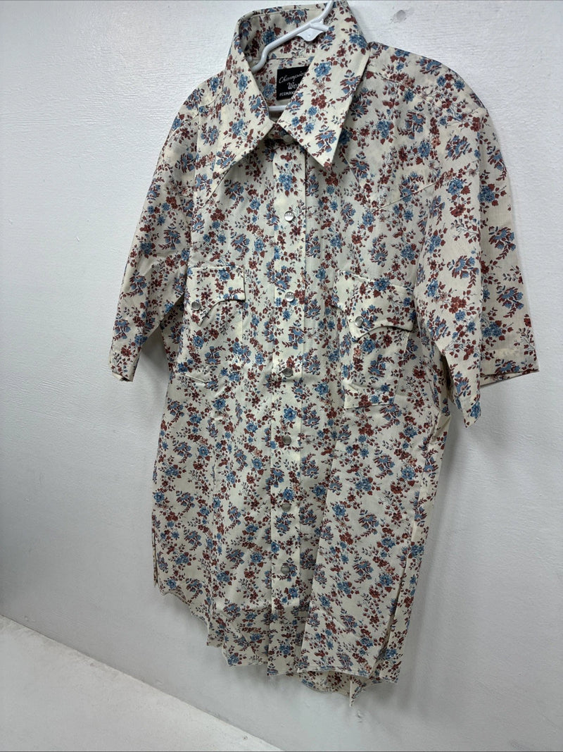 New Women’s Champion Western Floral Long Sleeve Pearl Snap Size 15 KK-120