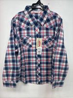 New Women’s Cumberland Blue Plaid Long Sleeve Pearl Snap 3XL GG-57