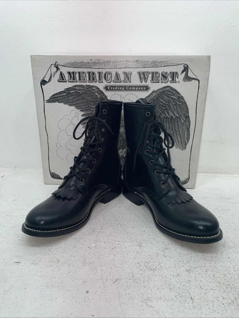 New Men’s Black Lace Up American West Cowboy Boots. 6991 9 E W. 3-60