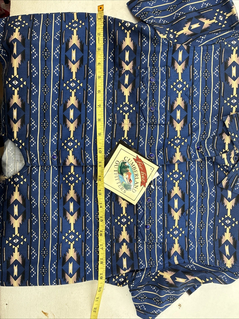 New Women’s Cumberland Blue Design Short Sleeve Pearl Snap Size Large TT-73
