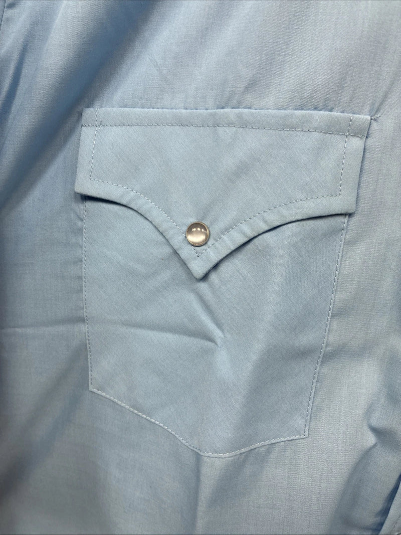New Men’s ELY Cattleman Blue Short Sleeve Pearl Snap 16 Large AA-107