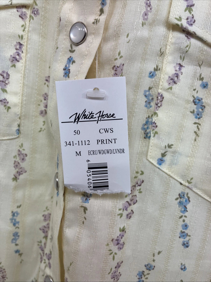 New Kids White Horse Yellow Floral Long Sleeve Pearl Snap Medium DD-48