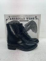 New Men’s Black Lace Up American West Cowboy Boots. 6991 9 E W. 3-60