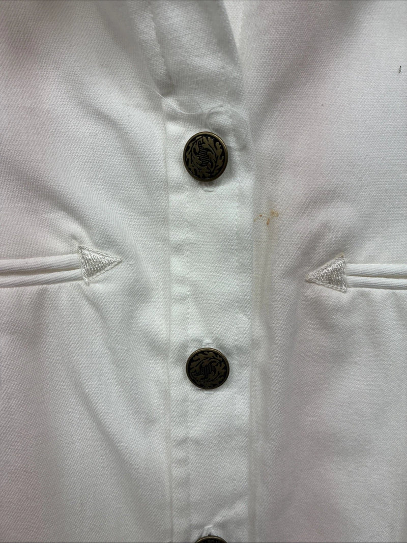 New Women’s Demum Jeans White Short Sleeve Button Up Shirt Medium YY-87