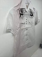 New Women’s Rockmount White Designed Short Sleeve Pearl Snap Size 32 DD-122