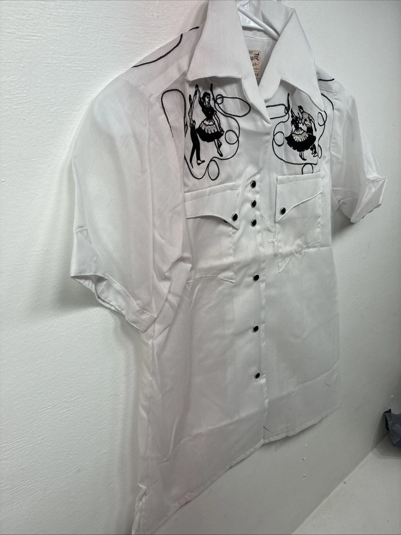 New Women’s Rockmount White Designed Short Sleeve Pearl Snap Size 32 DD-122
