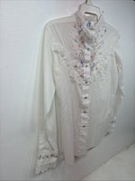 New Women’s American Rodeo White Embroidered Long Sleeve Pearl Snap 14 YY-133