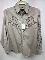 New Women’s White Horse Tan Black Design Long Sleeve Pearl Snap Medium YY-18