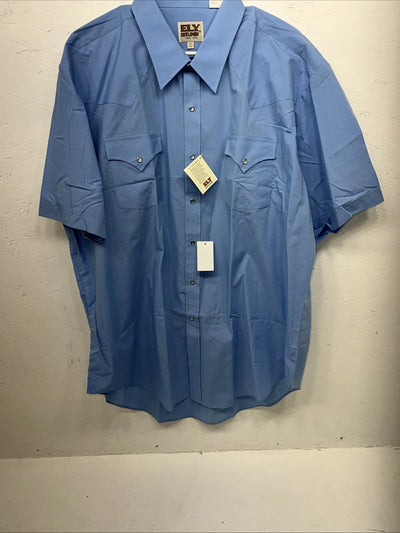 New Men’s Blue ELY Cattleman Pearl Snap Short Sleeve Shirt. 18.5 2XL P-47