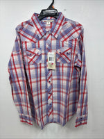 New Women’s Cumberland Pink Purple Plaid Long Sleeve Pearl Snap Medium LL-47