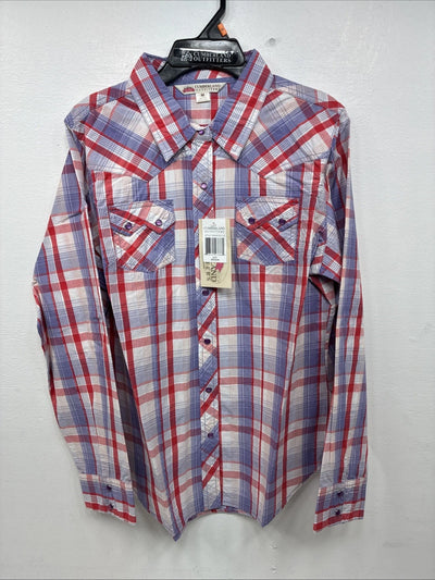 New Women’s Cumberland Pink Purple Plaid Long Sleeve Pearl Snap Medium LL-47