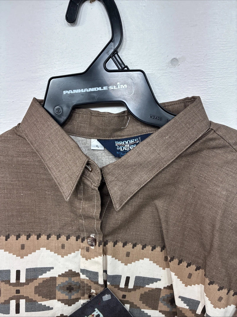 New Women’s Brooks & Dunn Tan Design Long Sleeve Pearl Snap XL II-24 