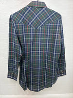 New Men’s ELY Plains Green Multicolor Plaid Long Sleeve Pearl Snap Medium M-45