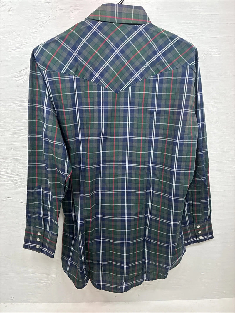 New Men’s ELY Plains Green Multicolor Plaid Long Sleeve Pearl Snap Medium M-45
