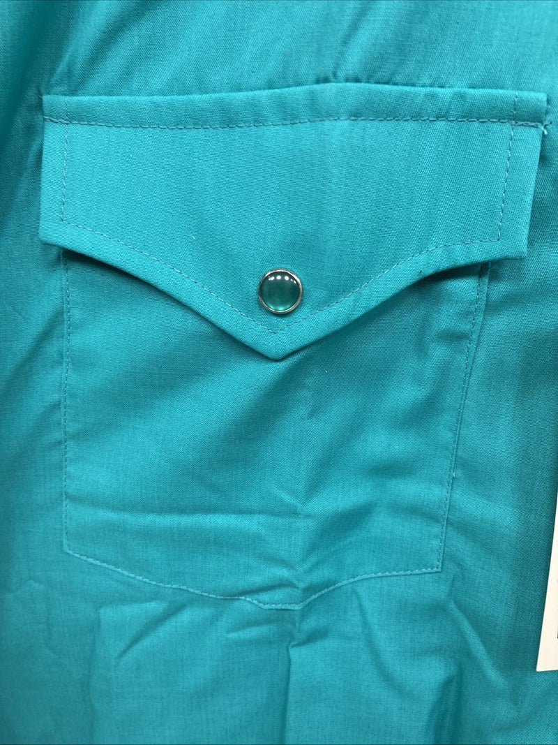 New Men’s ELY Cattleman Teal Short Sleeve Pearl Snap 16 Large AA-109