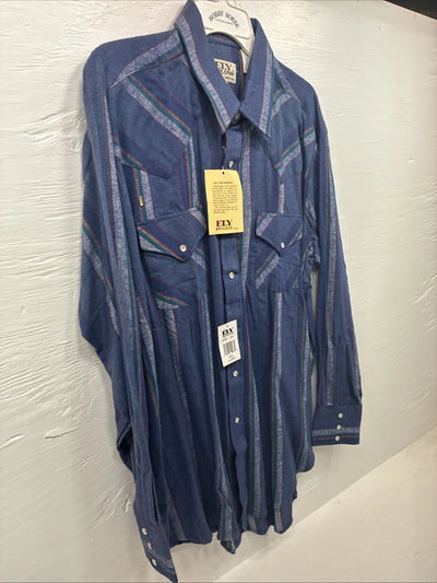 New Men’s ELY Cattleman Purple Stripe Western Long Sleeve Pearl Snap XL R-56