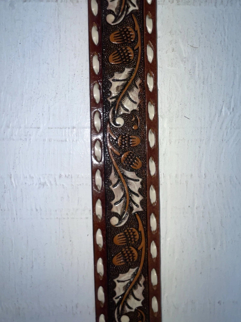 New Brown Genuine Leather Tooled And Weaved 30” Belt #18071 NN-24
