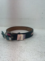 New Black Genuine Leather Wrangler Pink Striped Fabric 32” Belt #627005 Z-16