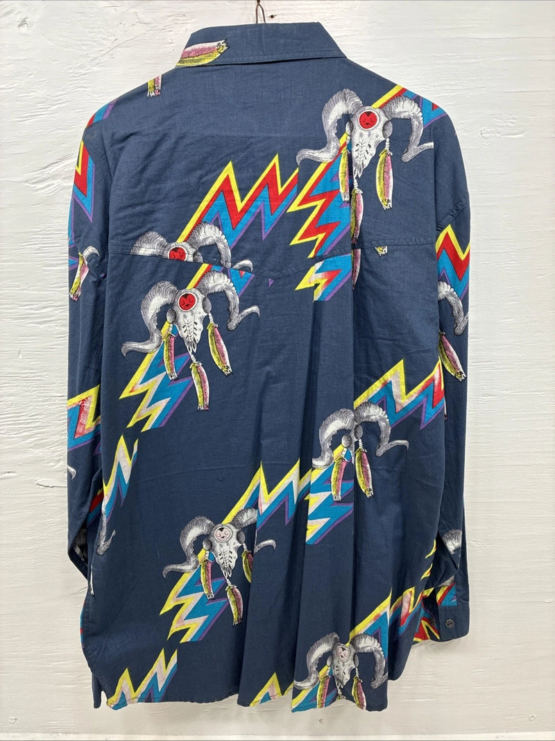 New Men’s GunSmoke Multicolor Western Design Long Sleeve Button Up Medium K-62