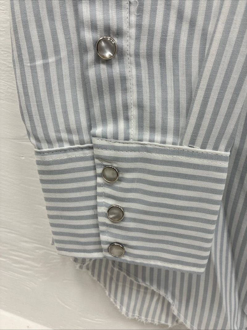 New Men’s H Bar C Blue White Stripe Long Sleeve Pearl Snap 16 X 33 Large R-29