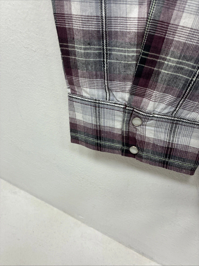 New Women’s Cumberland Purple Plaid Long Sleeve Pearl Snap 1XL GG-23