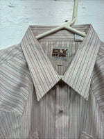 New Men’s ELY Cattleman Pink Stripe Long Sleeve Pearl Snap 17.5 XL O-62