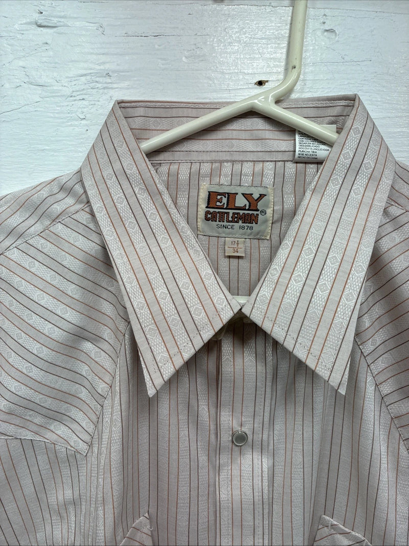 New Men’s ELY Cattleman Pink Stripe Long Sleeve Pearl Snap 17.5 XL O-62